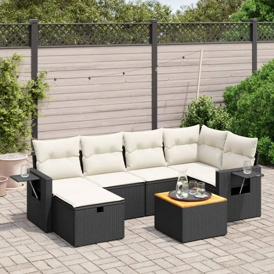 Sofasæt til haven 7 dele i sort polyrattan