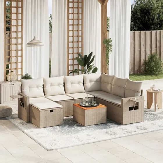 8-dele havemøbelsæt i polyrattan med hynder – beige