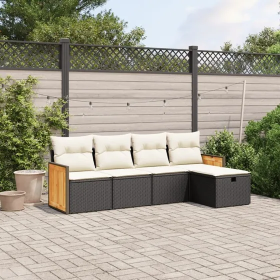 Sofasæt til haven 5 dele i sort polyrattan