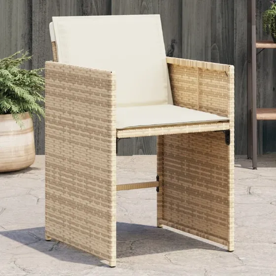 Havestole 4 stk. i polyrattan med hynder - beige