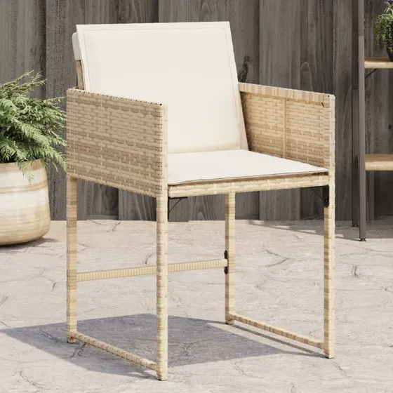Havestole 4 stk. i polyrattan med hynder - beige