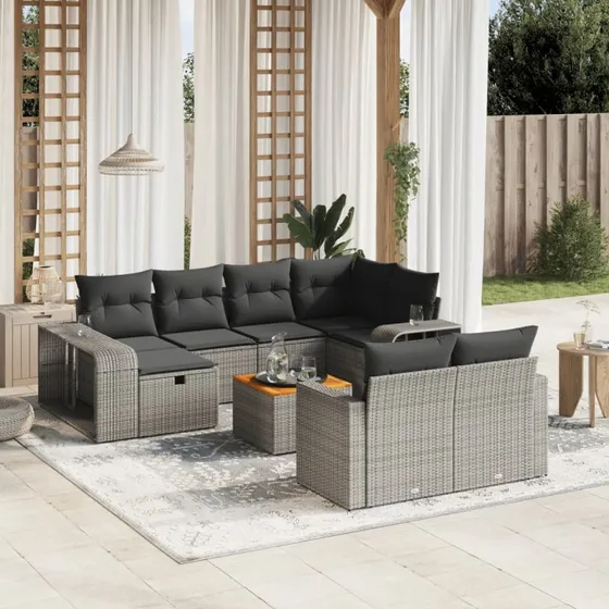 Loungesæt i polyrattan 11 dele med hynder, grå