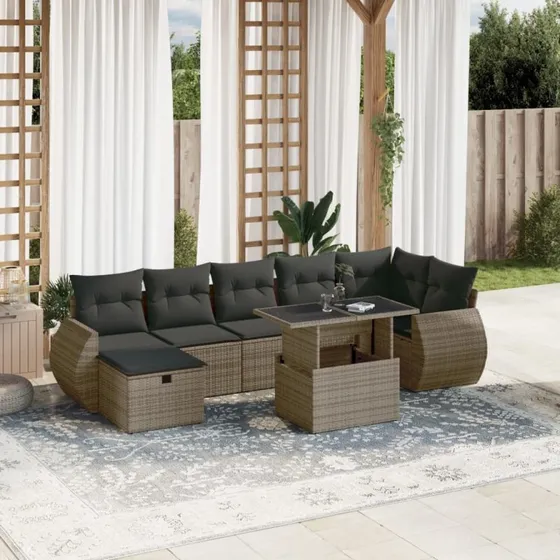 Sofasæt til haven 8 dele i grå polyrattan