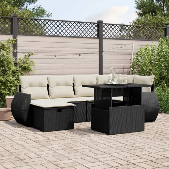 Sofasæt til haven 7 dele i polyrattan – sort