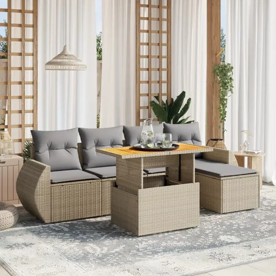 Sofasæt til haven 6 dele i polyrattan - beige