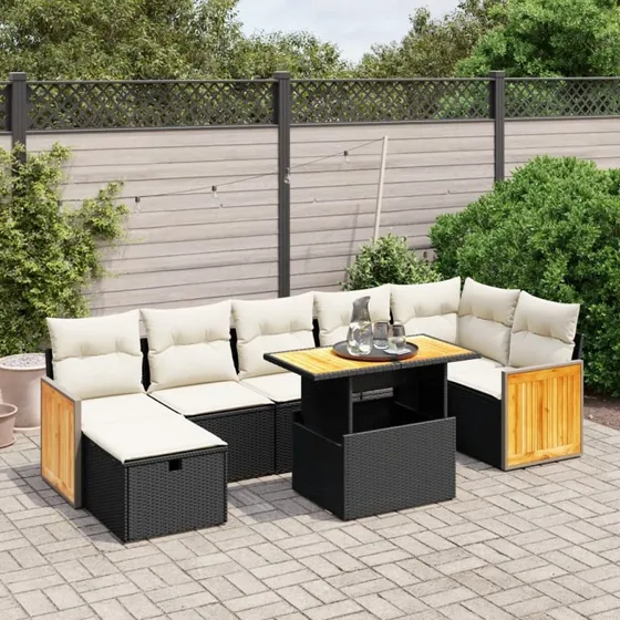 Sofasæt til haven 8 dele i sort polyrattan