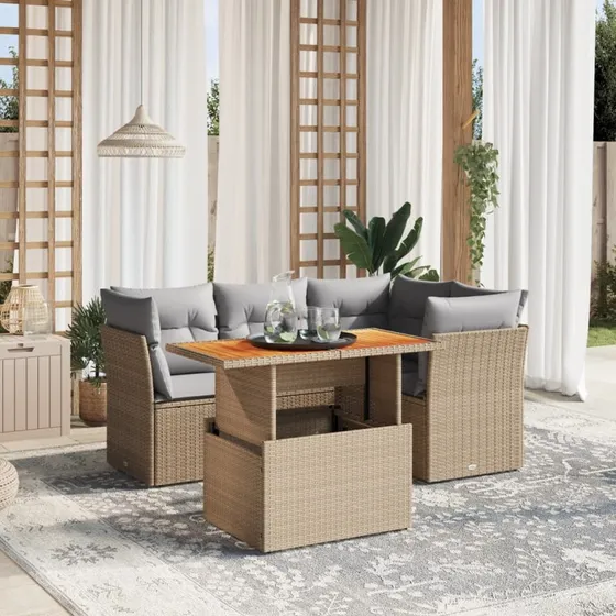 Havesæt 5 dele i polyrattan med hynder – Beige
