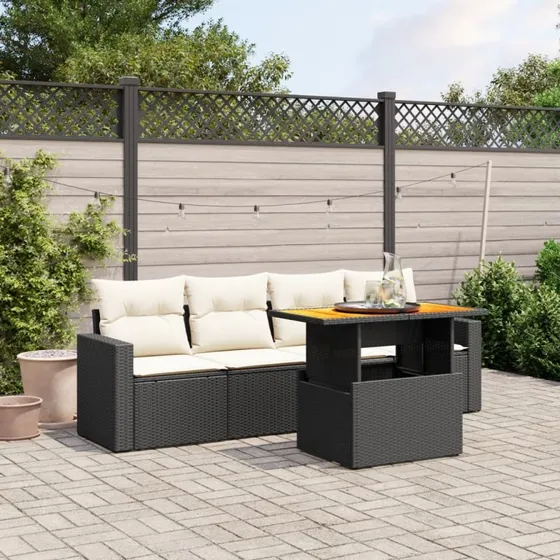 Sofasæt til haven 5 dele i sort polyrattan