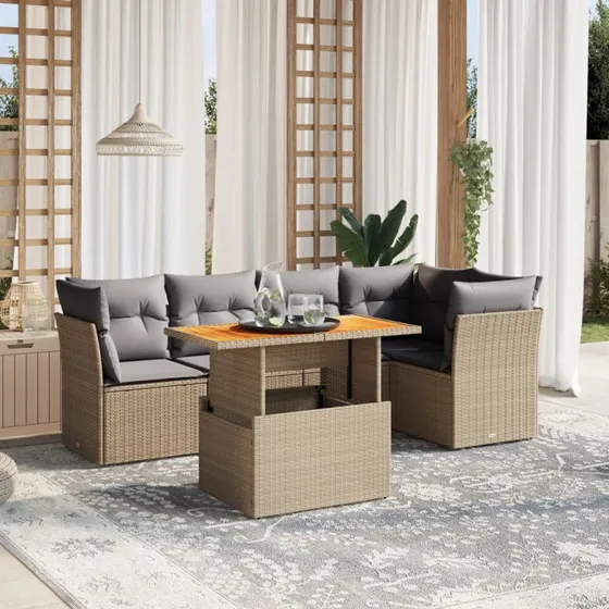 Havesæt 5 dele i polyrattan med hynder - beige