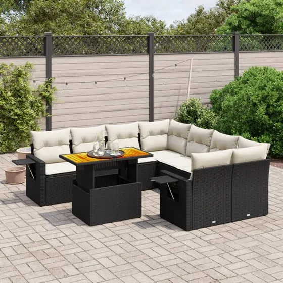Sofasæt til haven 9 dele i sort polyrattan