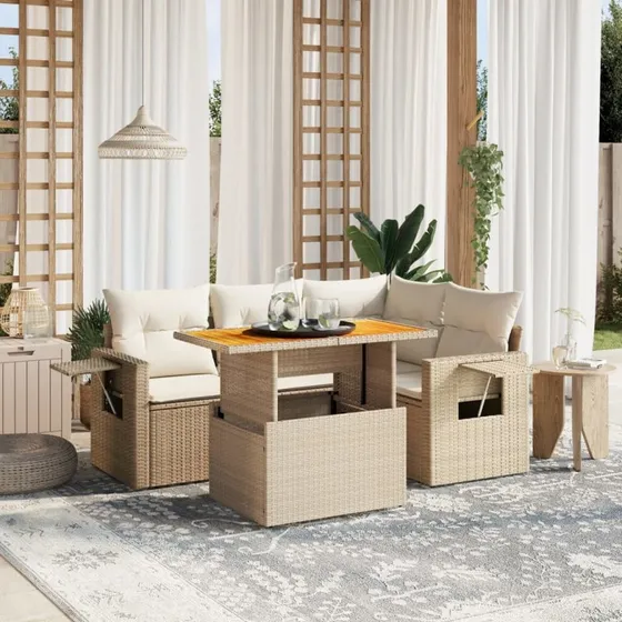 Sofasæt til haven 5 dele i polyrattan beige