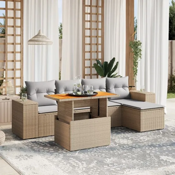 Sofasæt til haven 6 dele i polyrattan - beige