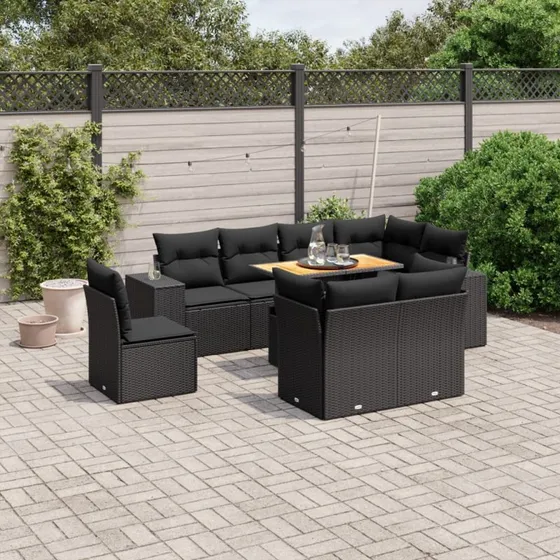 Sofasæt til haven 9 dele i polyrattan, sort