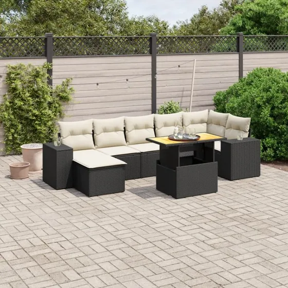 Havesofasæt 8 dele i polyrattan med hynder - sort