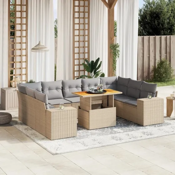 Sofasæt til haven 10 dele i beige polyrattan