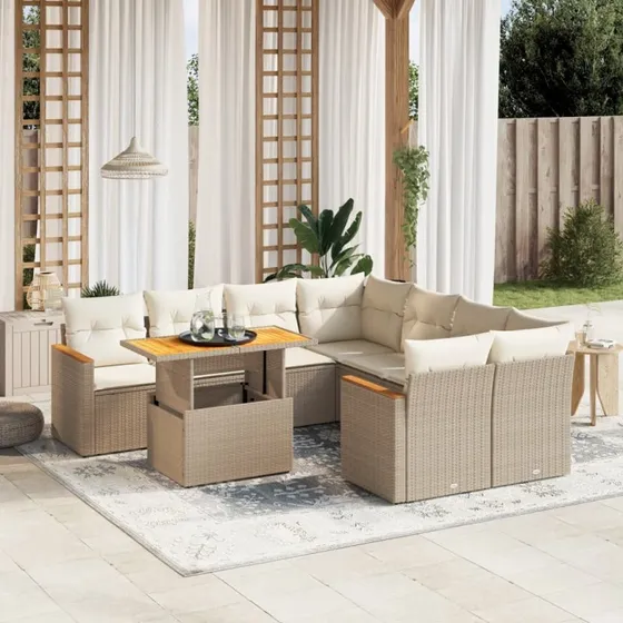 Havesofasæt 9 dele i polyrattan - Beige