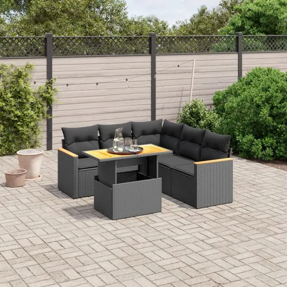 Sofasæt til haven 6 dele i polyrattan - sort