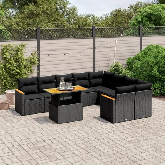 Sofasæt til haven 10 dele i sort polyrattan