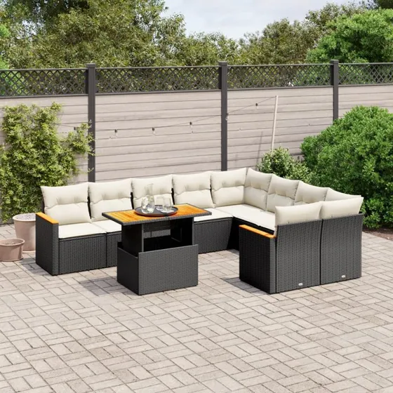 Sofasæt til haven 10 dele i polyrattan - sort