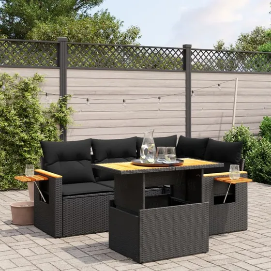 Havesofasæt 5 dele i polyrattan, sort