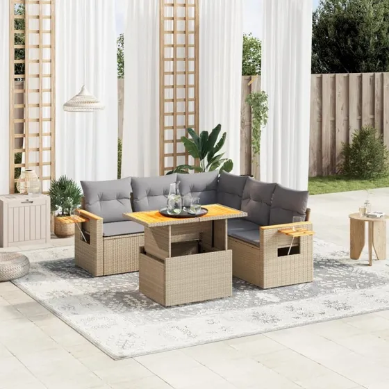 Sofasæt til haven 6 dele i polyrattan beige