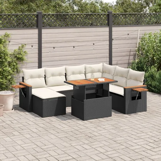 Sofasæt til haven 8 dele i sort polyrattan