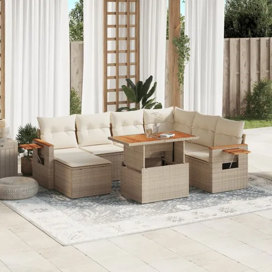 Sofasæt til haven 8 dele i polyrattan med hynder - beige