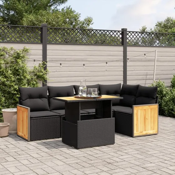 Sofasæt til haven 6 dele i sort polyrattan