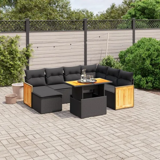 Sofasæt til haven 8 dele i polyrattan - sort