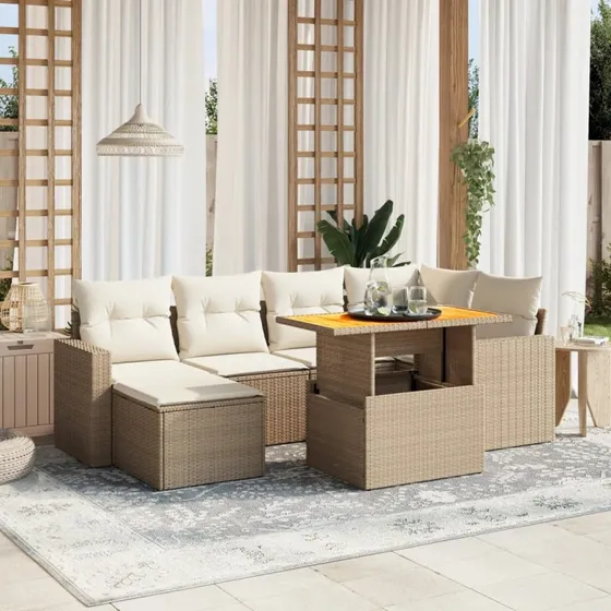 Havesofasæt 11 dele i beige polyrattan med hynder