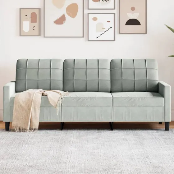 3-personers velour sofa 180 cm - lysegr