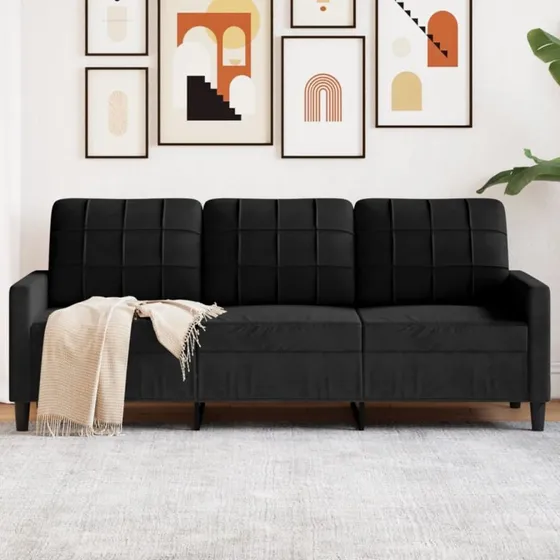 3-personers velour sofa 180 cm - sort