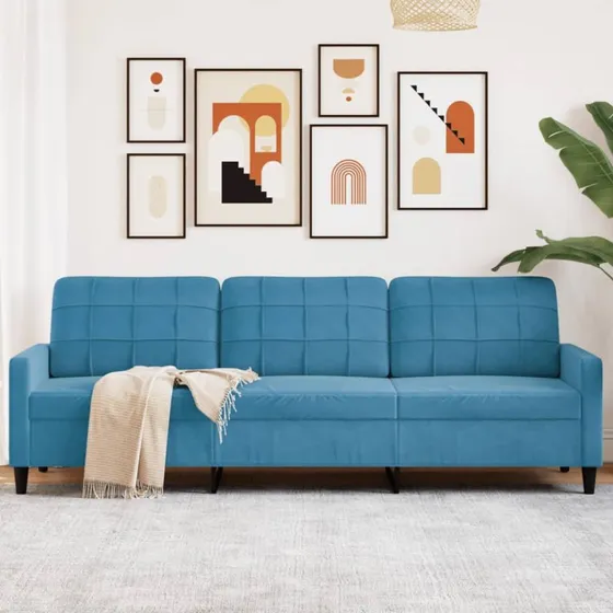 Velour 3-personers sofa 210 cm  bl