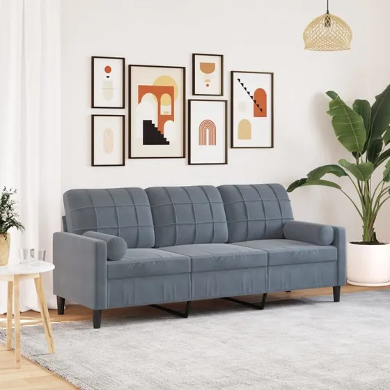 3-personers velour sofa 180 cm mrkegr med pyntepuder