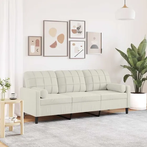 Velour 3-personers sofa 180 cm creme med pyntepuder