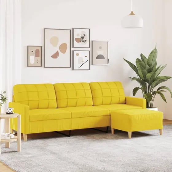 3-personers lysegul sofa med fodskammel 210 cm