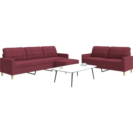Sofasæt 3 dele med fodskammel, vinrød stof