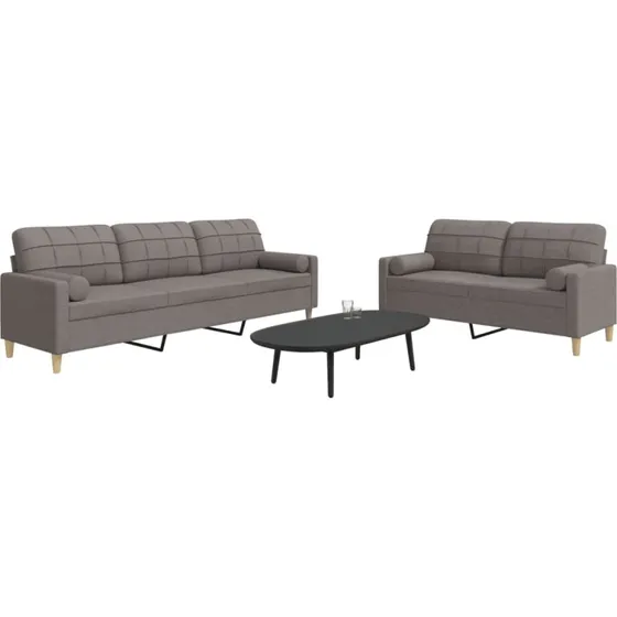 2-pcs sofast i grbrunt stof med pyntepuder