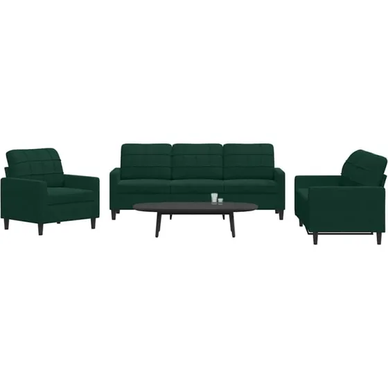 Sofast 3 dele i velour mrkegrn med hynder