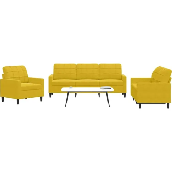 Sofast 3-dele i gul velour med hynder