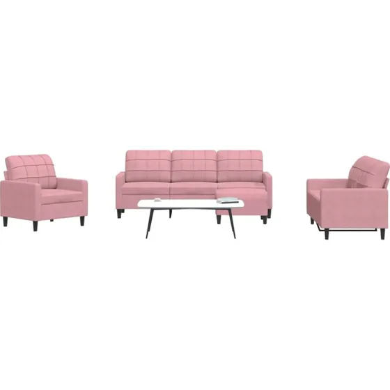 Sofasæt 4 dele i lyserød velour med hynder