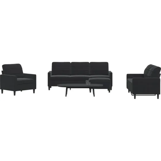 Sofast 4 dele i sort velour med hynder