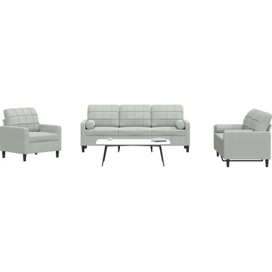 Sofast 3 dele i lysegr velour med hynder