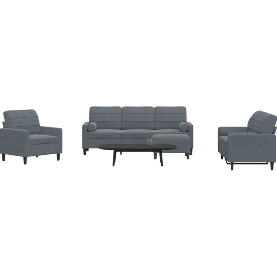 Sofast 4 dele i mrkegr velour med hynder