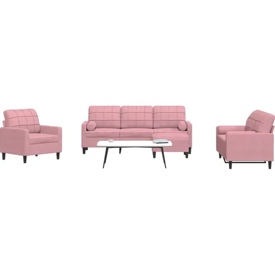 Sofasæt 4 dele i lyserød velour med hynder