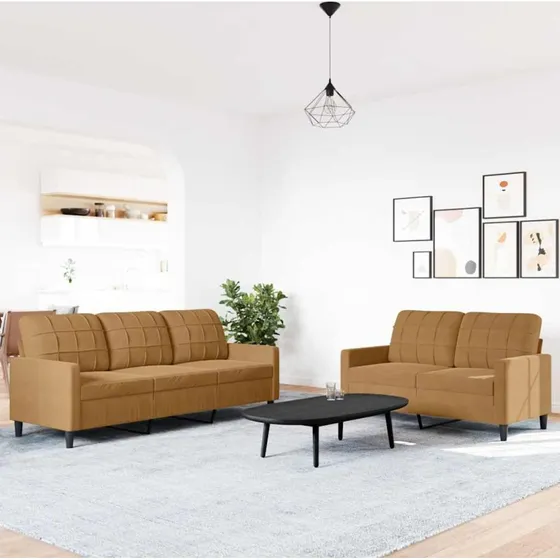 Sofast 2-dele i brun velour med hynder