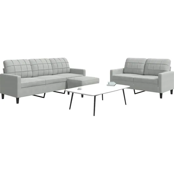 3-dele velour sofast med hynder  lysegr