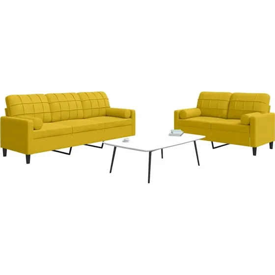 Sofast 2 dele i gul velour med hynder og bolster