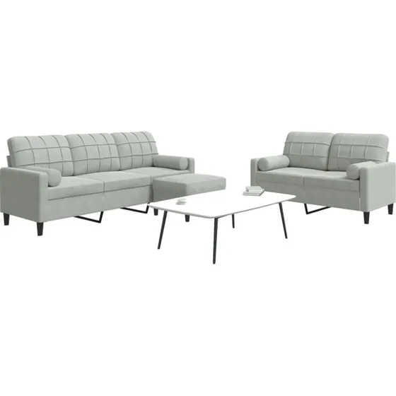 Velour sofast 3 dele med hynder og bolster - Lysegr