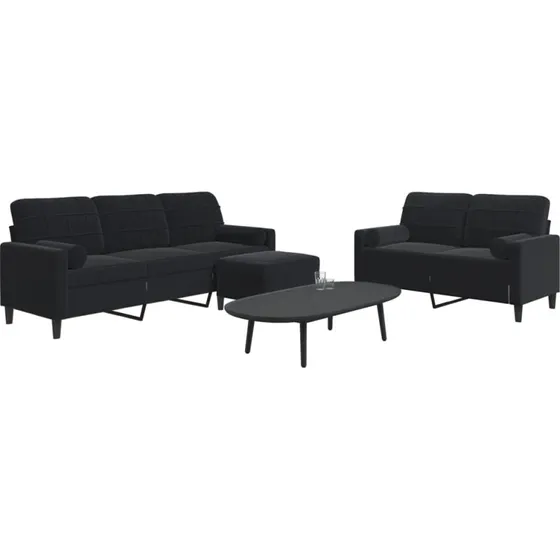Sofast 3 dele i sort velour med hynder